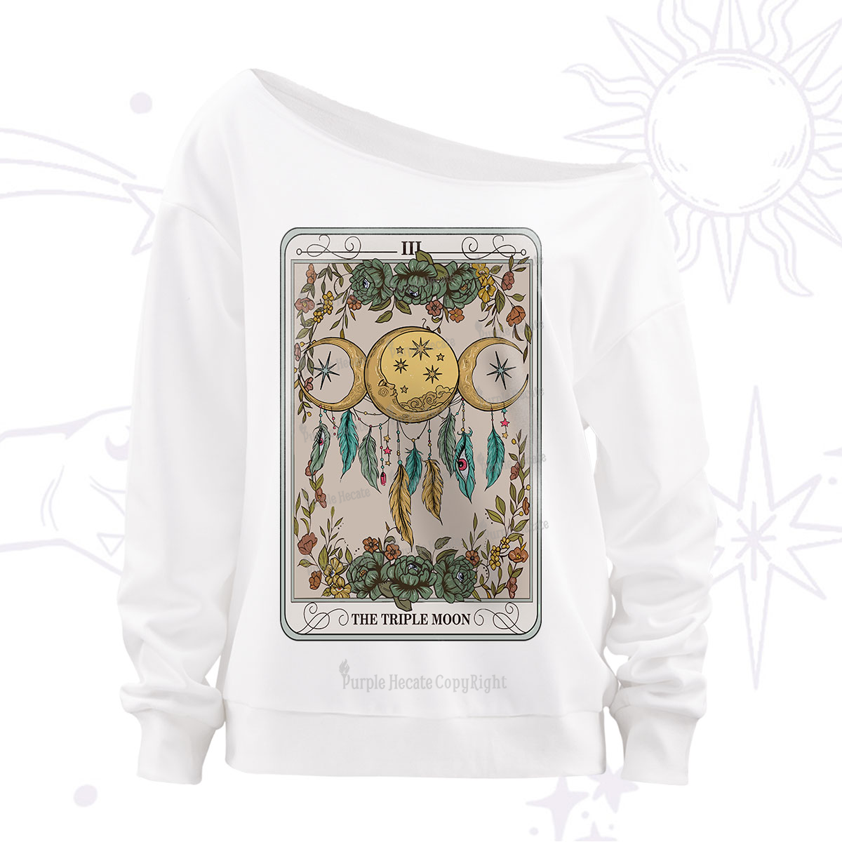 Purplehecate The Triple Moon Tarot Card Off The Shoulder Sweatshirt