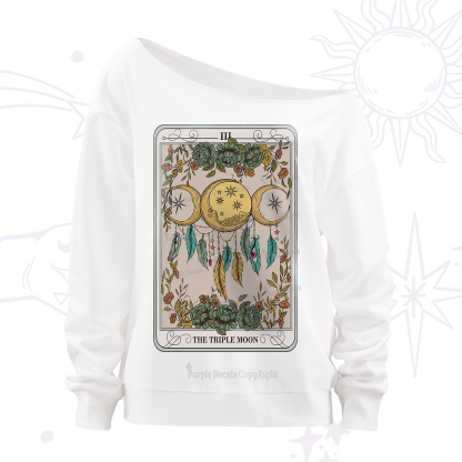 Purplehecate The Triple Moon Tarot Card Off The Shoulder Sweatshirt