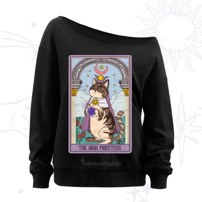 Purplehecate The High Priestess Cat Tarot Off The Shoulder Sweatshirt