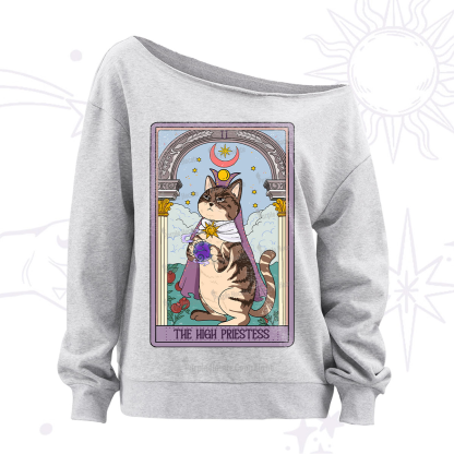 Purplehecate The High Priestess Cat Tarot Off The Shoulder Sweatshirt