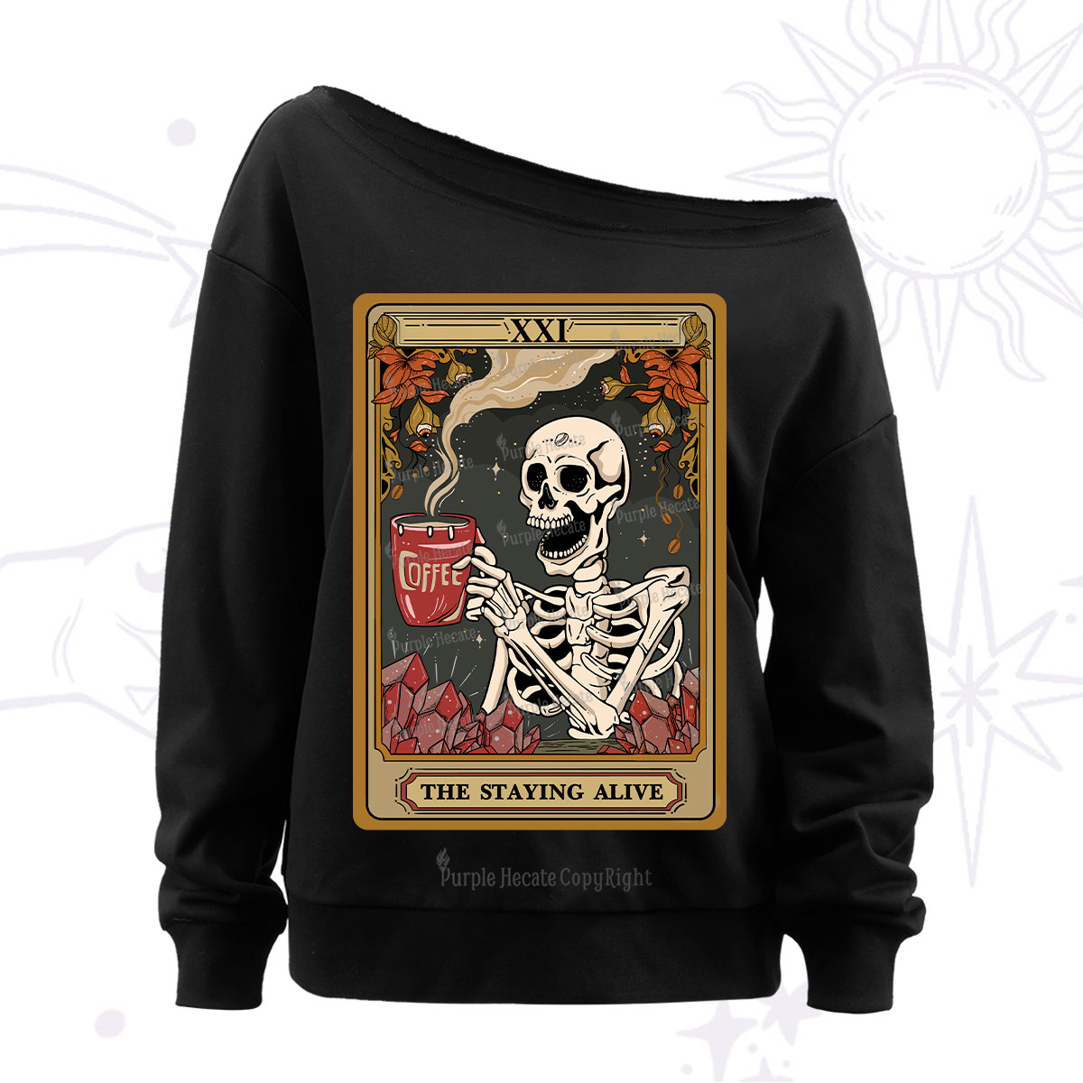 Purplehecate The Staying Alive Tarot Card Off The Shoulder Sweatshirt