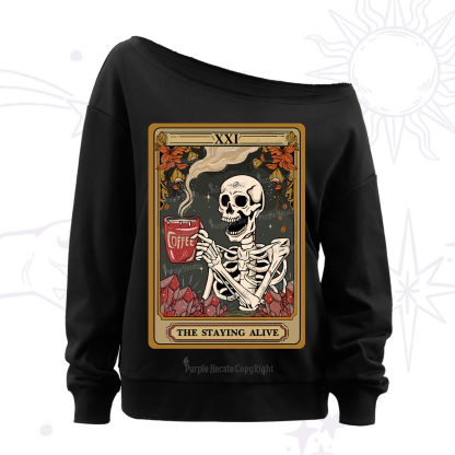 Purplehecate The Staying Alive Tarot Card Off The Shoulder Sweatshirt