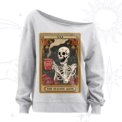 Purplehecate The Staying Alive Tarot Card Off The Shoulder Sweatshirt