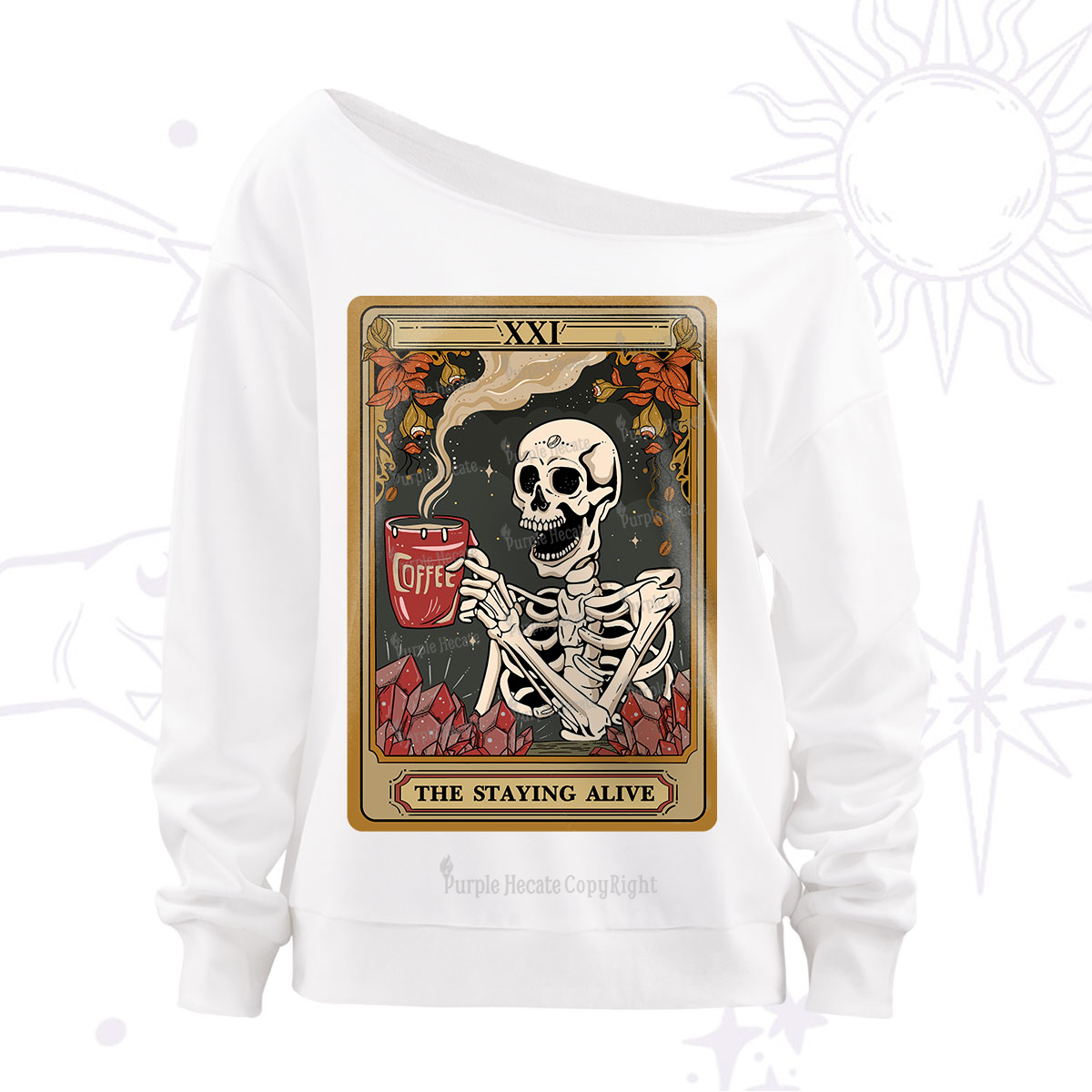 Purplehecate The Staying Alive Tarot Card Off The Shoulder Sweatshirt