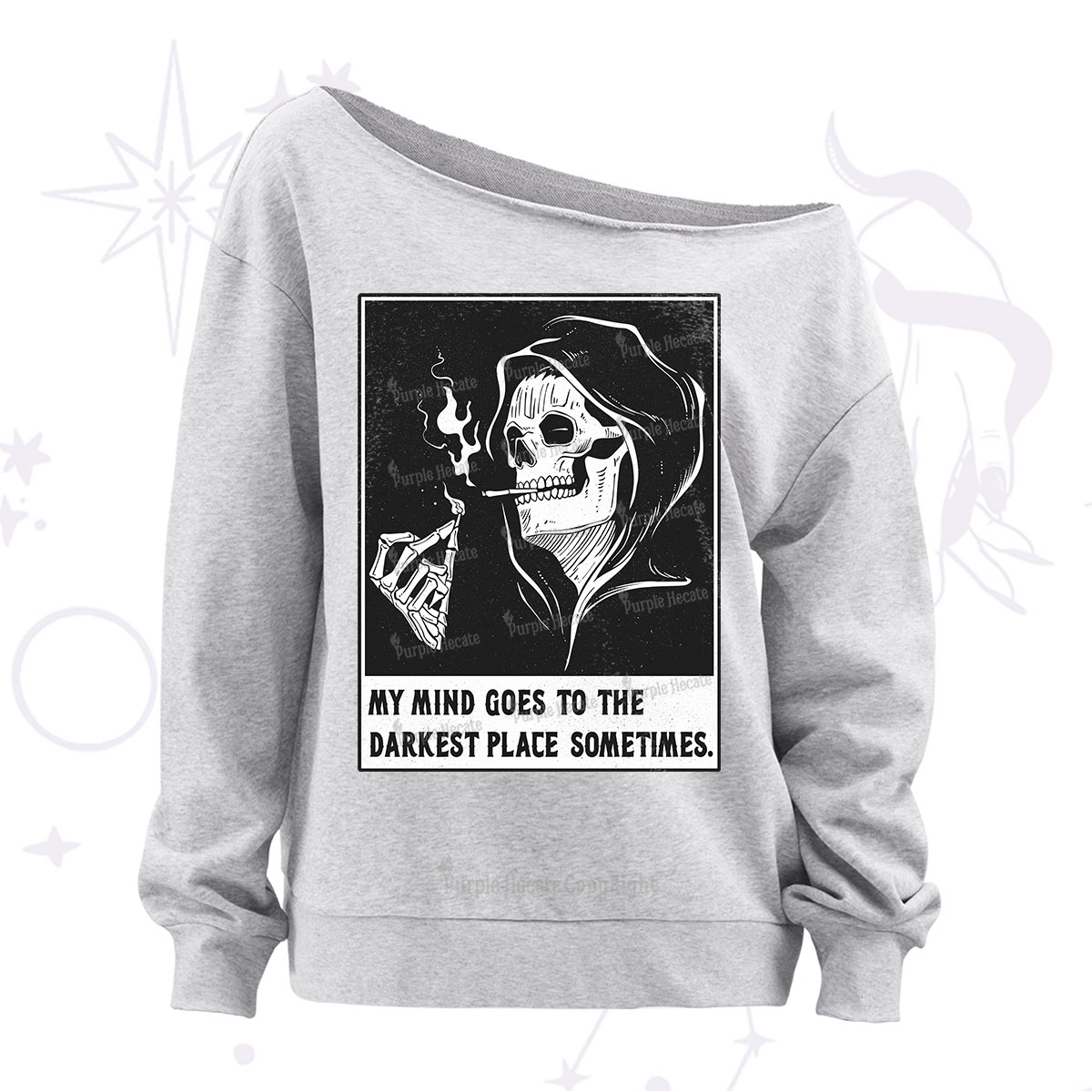 Purplehecate My Mind Goes To The Darkest Place Sometimes Off The Shoulder Sweatshirt