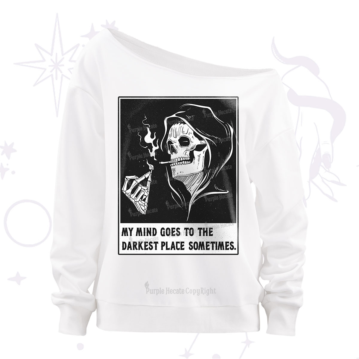 Purplehecate My Mind Goes To The Darkest Place Sometimes Off The Shoulder Sweatshirt