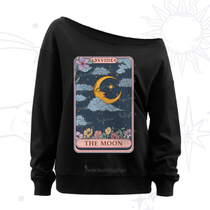 Purplehecate The Moon Tarot Card Off The Shoulder Sweatshirt