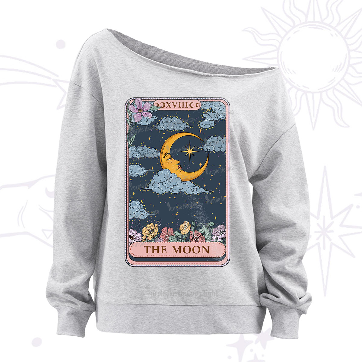 Purplehecate The Moon Tarot Card Off The Shoulder Sweatshirt