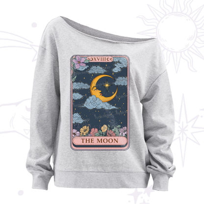 Purplehecate The Moon Tarot Card Off The Shoulder Sweatshirt