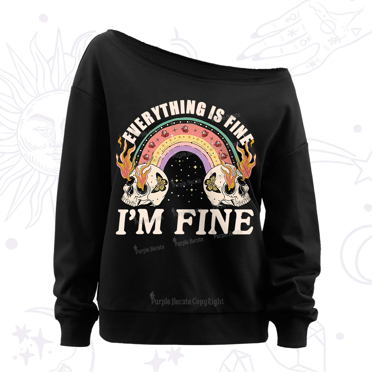 Purplehecate Everything Is Fine Off The Shoulder Sweatshirt