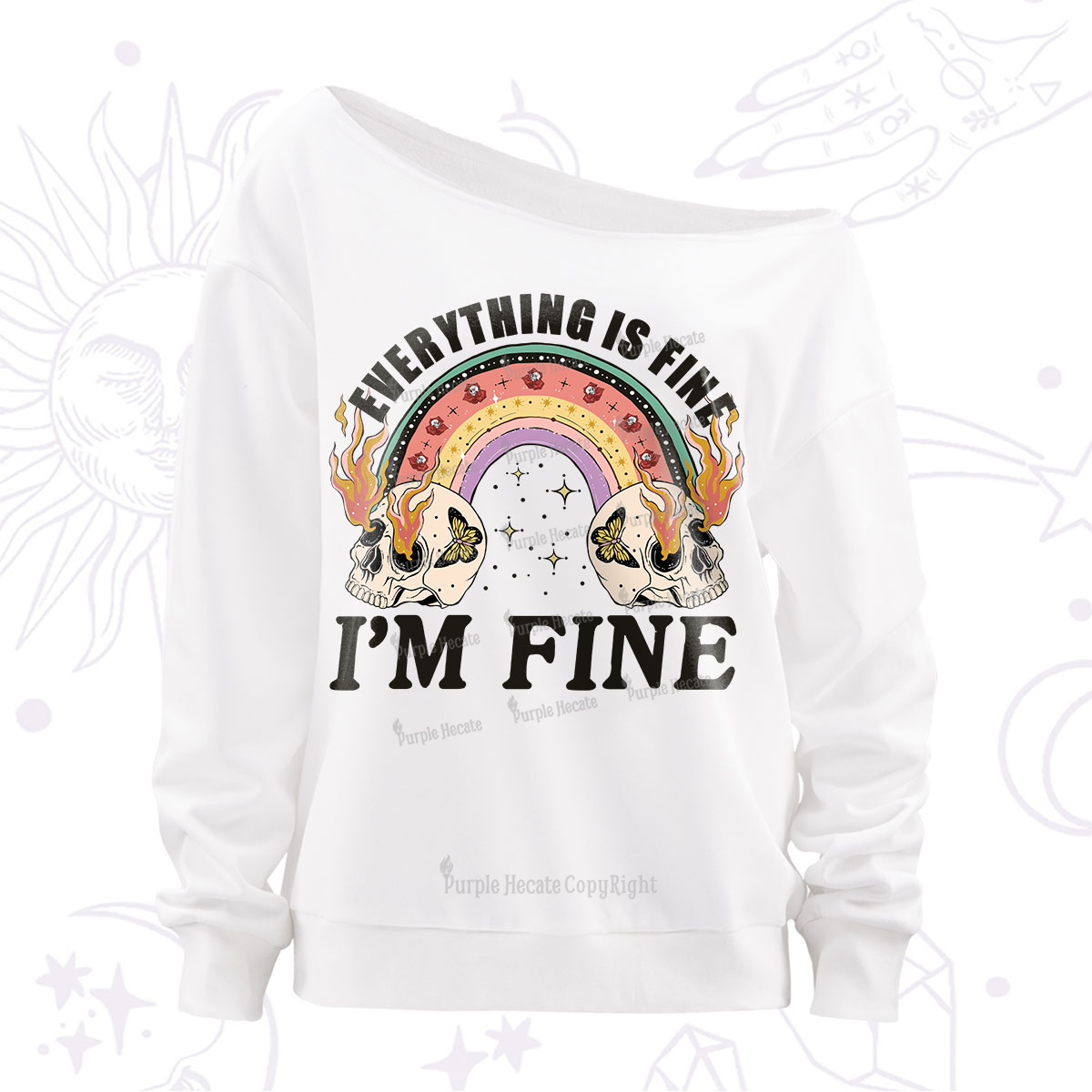 Purplehecate Everything Is Fine Off The Shoulder Sweatshirt
