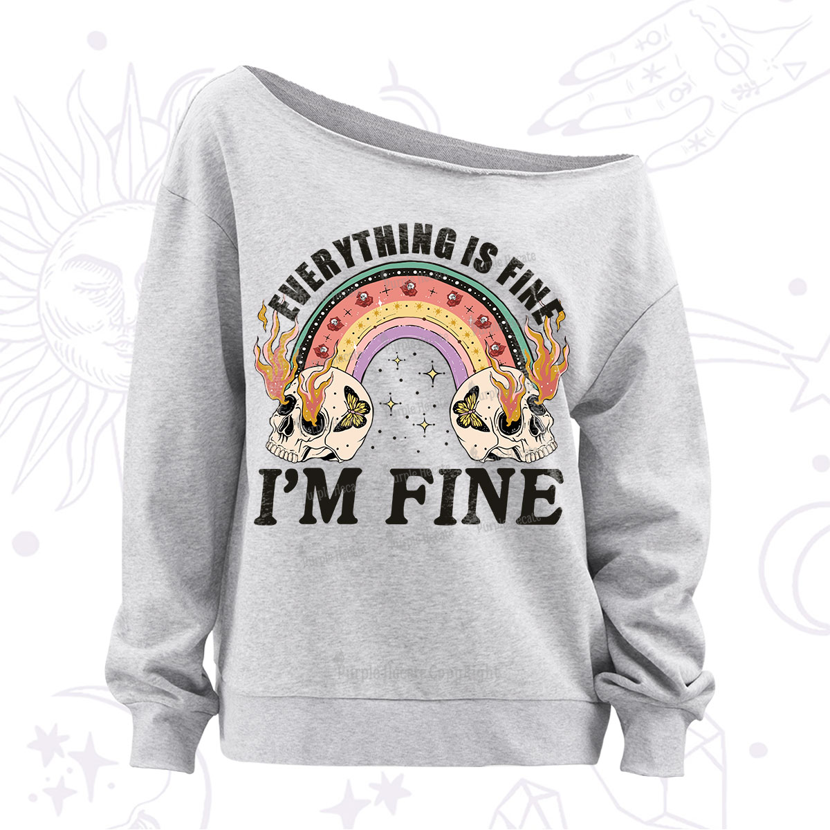 Purplehecate Everything Is Fine Off The Shoulder Sweatshirt