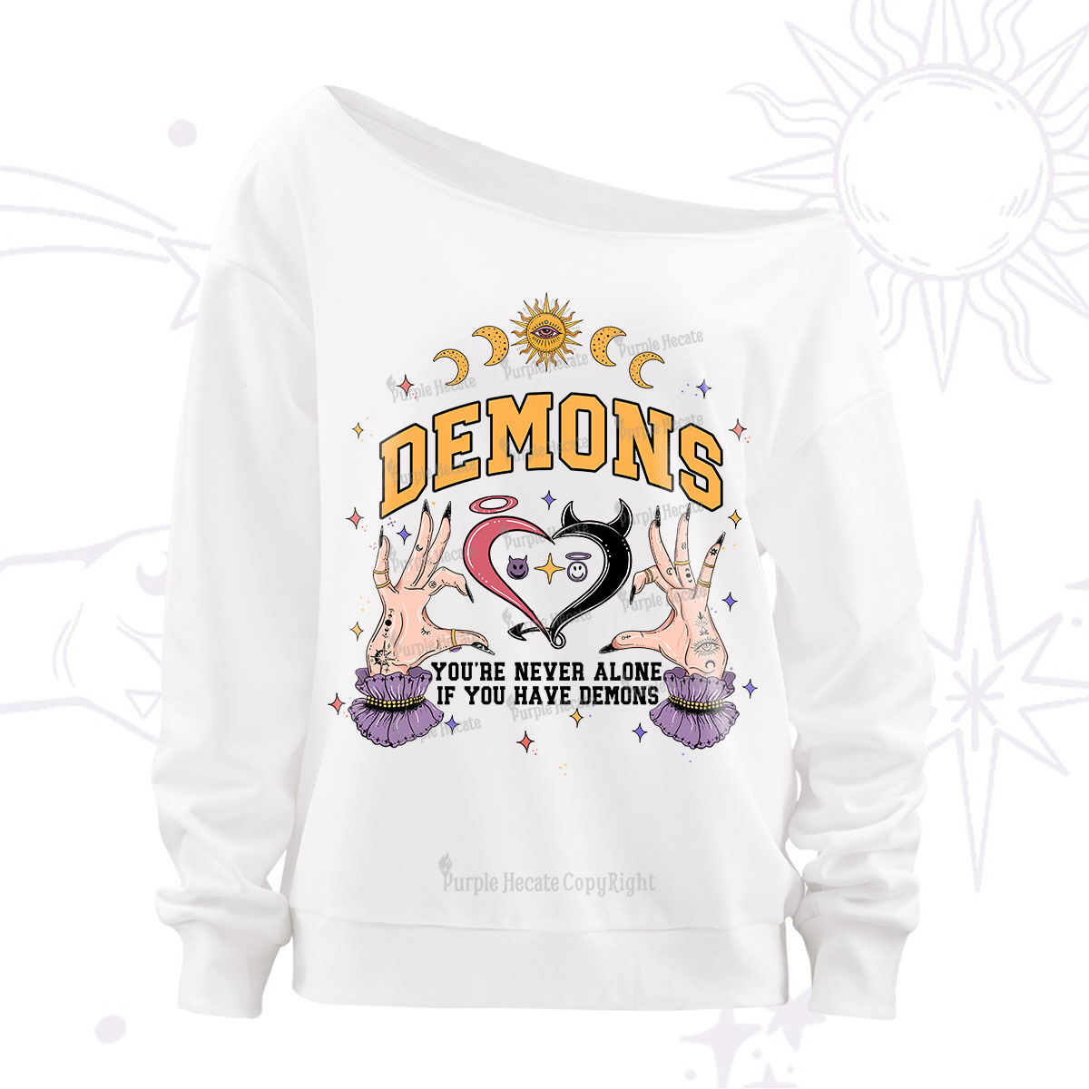 Purplehecate You're Never Alone If You Have Demons Off The Shoulder Sweatshirt