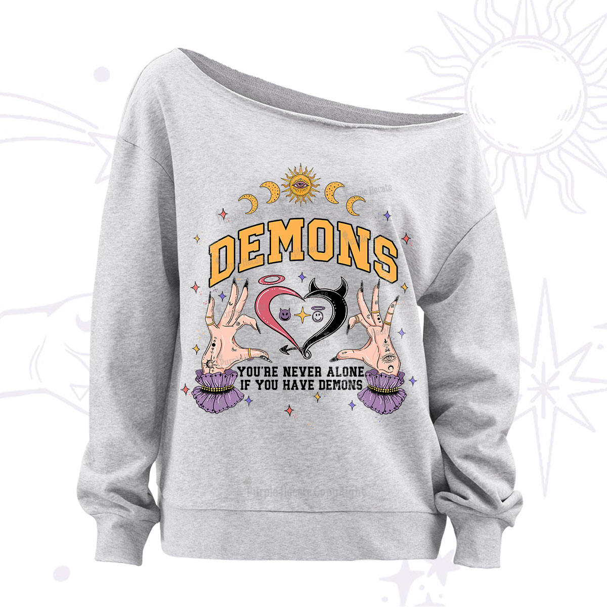 Purplehecate You're Never Alone If You Have Demons Off The Shoulder Sweatshirt