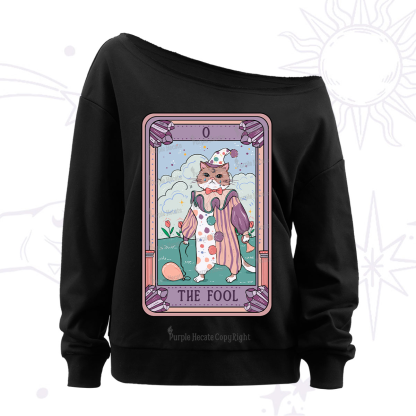 Purplehecate The Fool Cat Tarot Off The Shoulder Sweatshirt