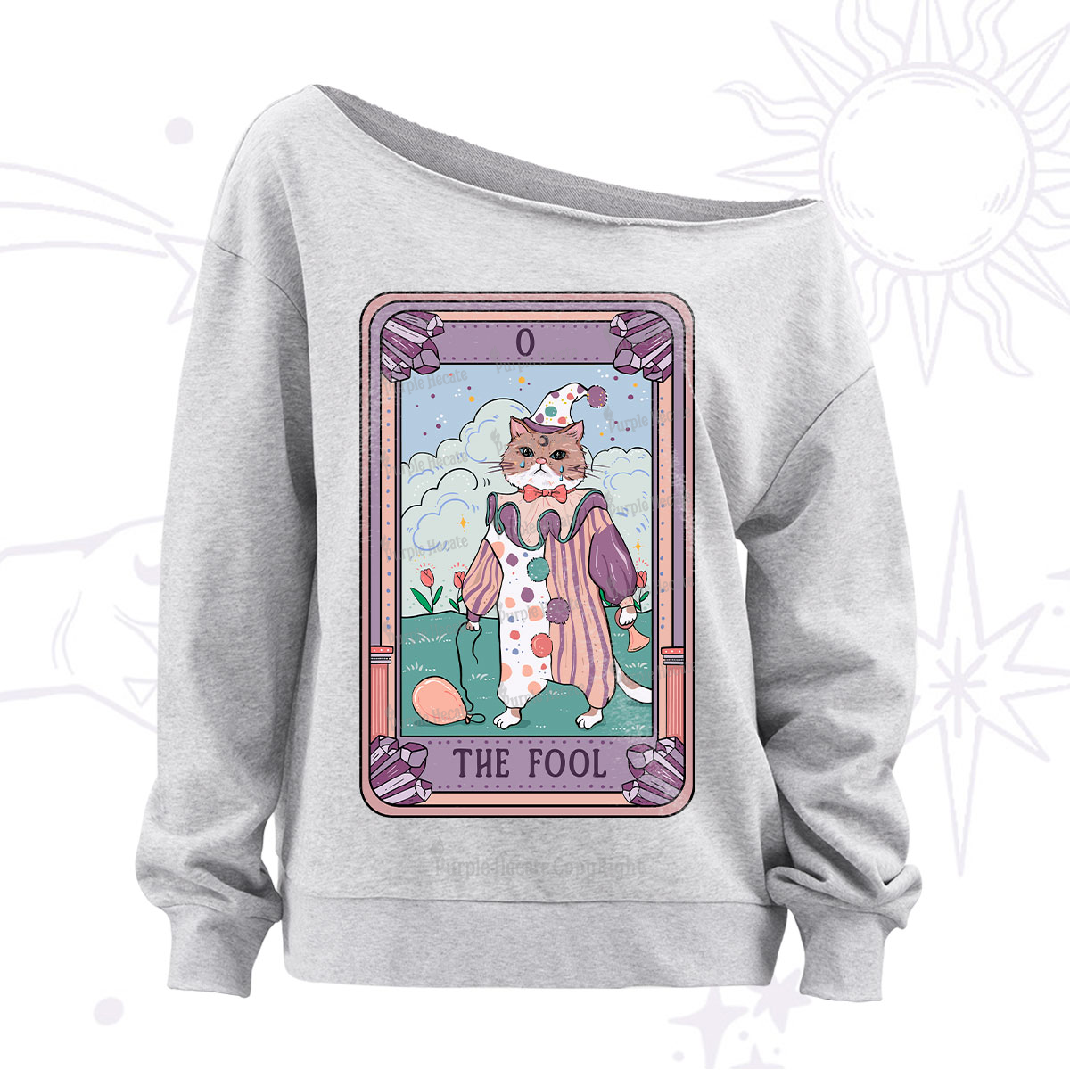 Purplehecate The Fool Cat Tarot Off The Shoulder Sweatshirt