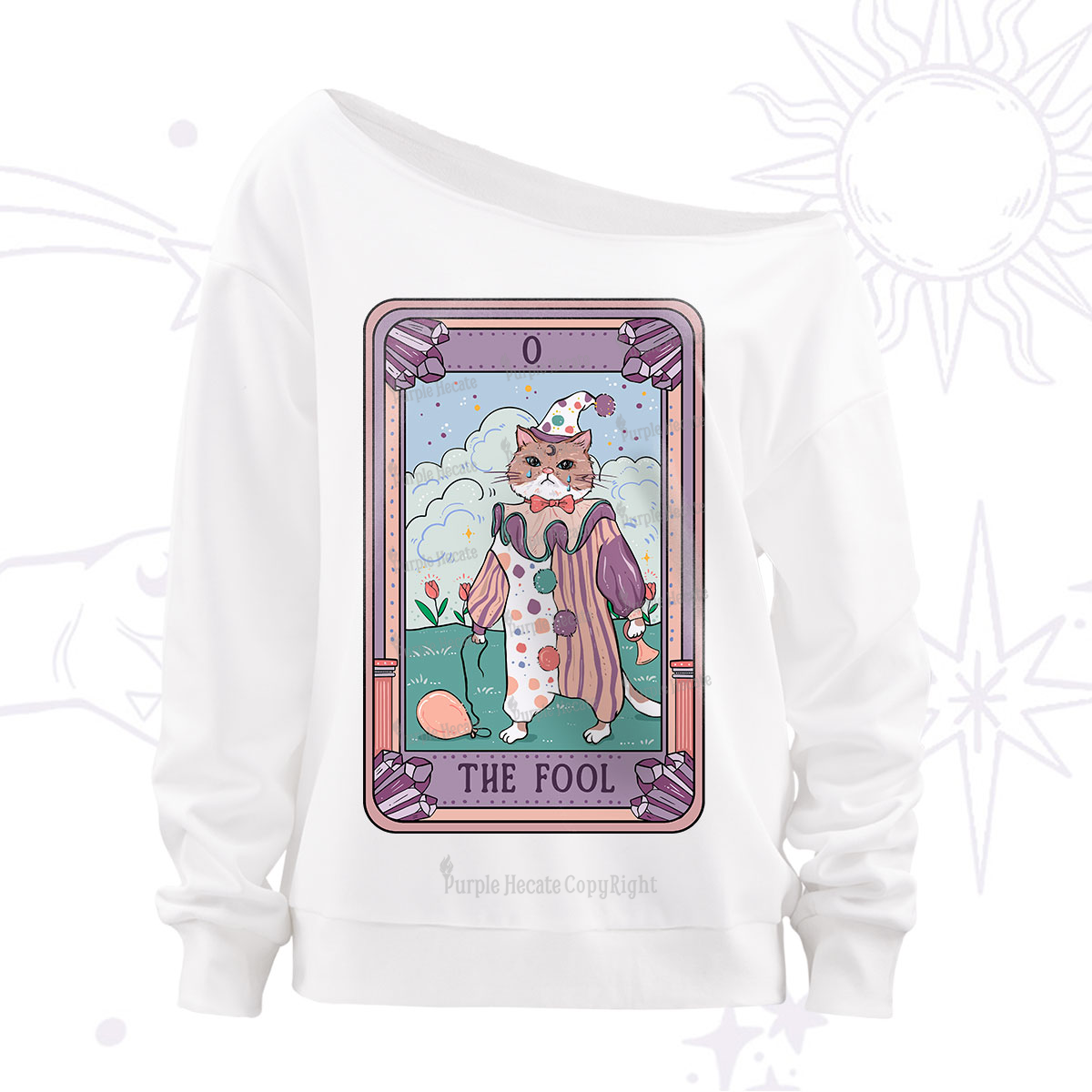 Purplehecate The Fool Cat Tarot Off The Shoulder Sweatshirt