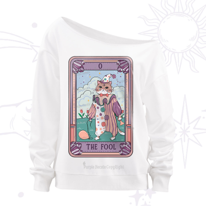 Purplehecate The Fool Cat Tarot Off The Shoulder Sweatshirt