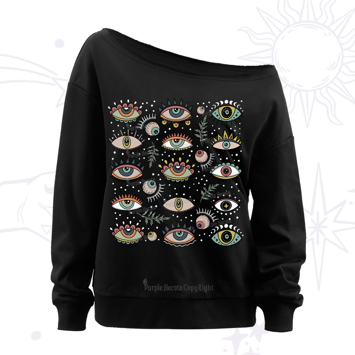 Purplehecate Evil Eye Array Off The Shoulder Sweatshirt