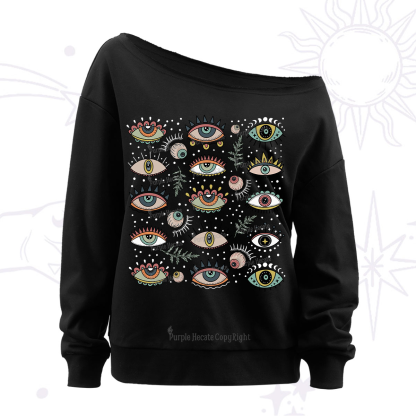Purplehecate Evil Eye Array Off The Shoulder Sweatshirt