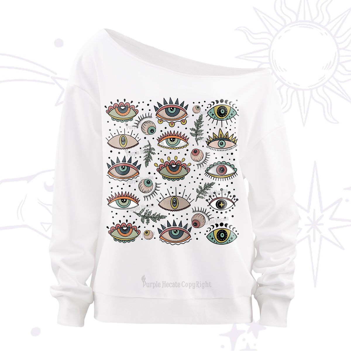 Purplehecate Evil Eye Array Off The Shoulder Sweatshirt