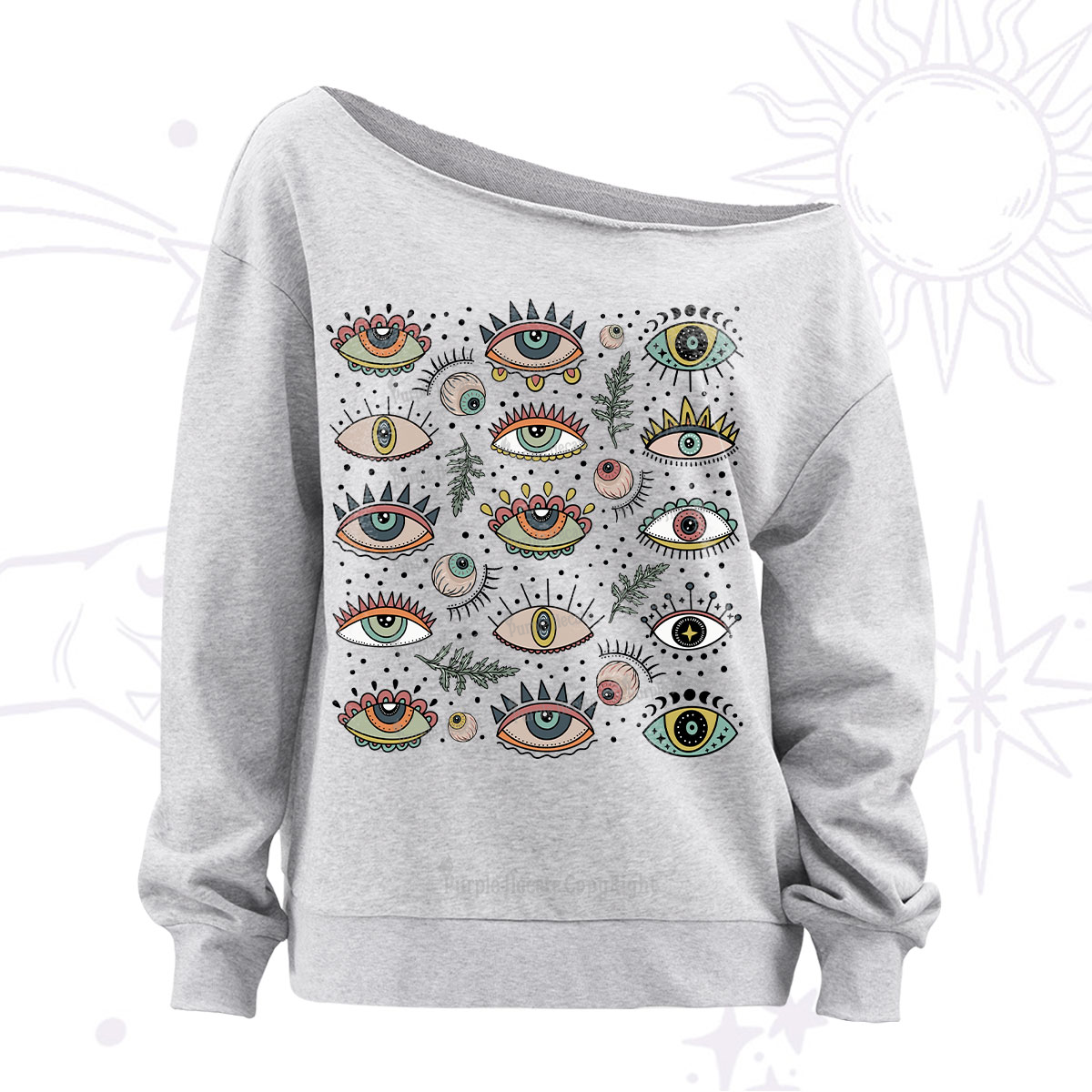 Purplehecate Evil Eye Array Off The Shoulder Sweatshirt