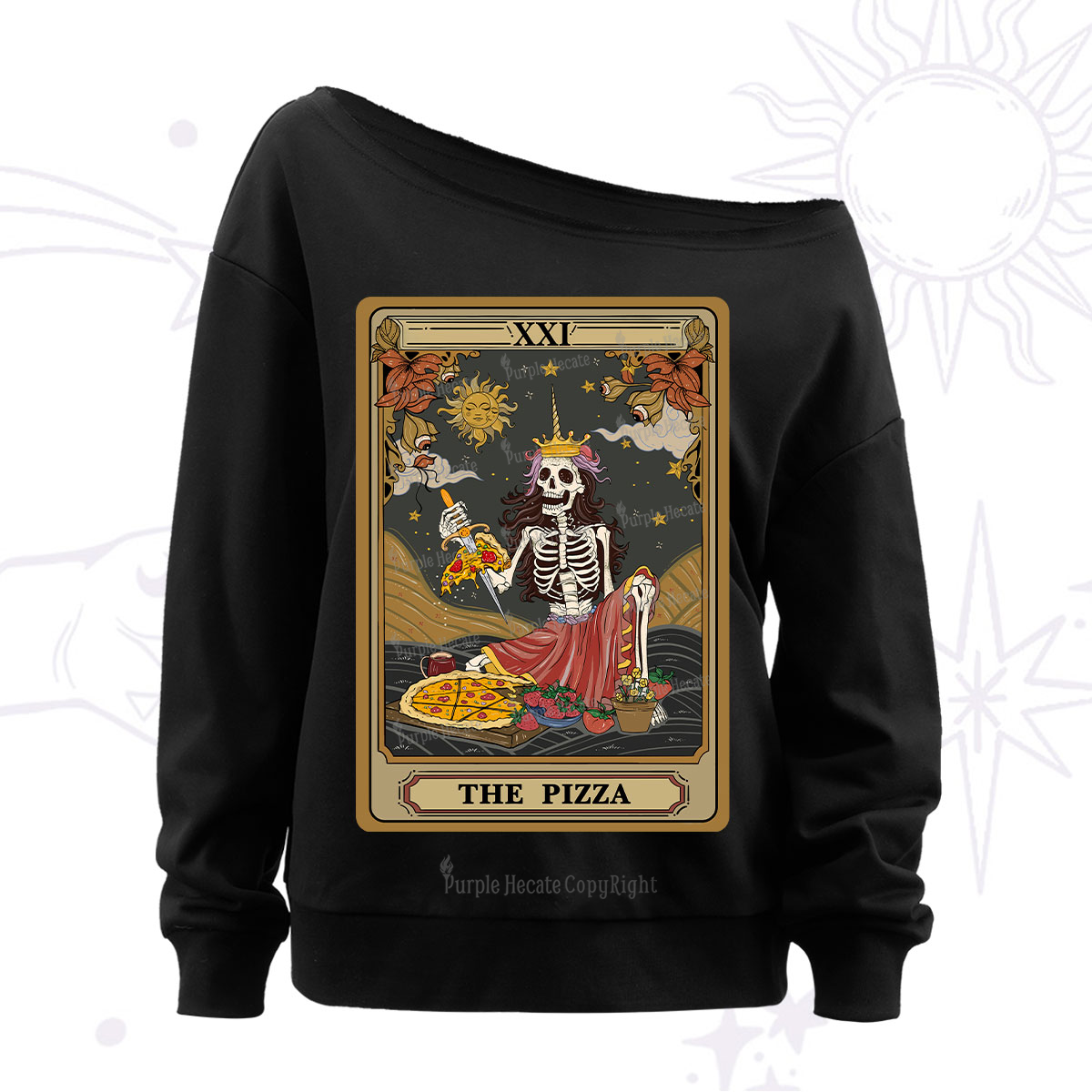 Purplehecate The Pizza Tarot Card Off The Shoulder Sweatshirt