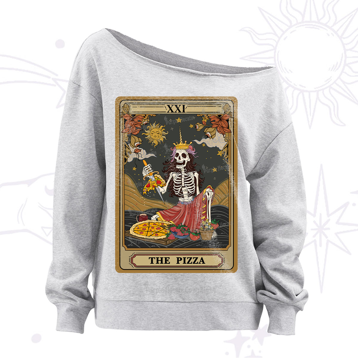 Purplehecate The Pizza Tarot Card Off The Shoulder Sweatshirt