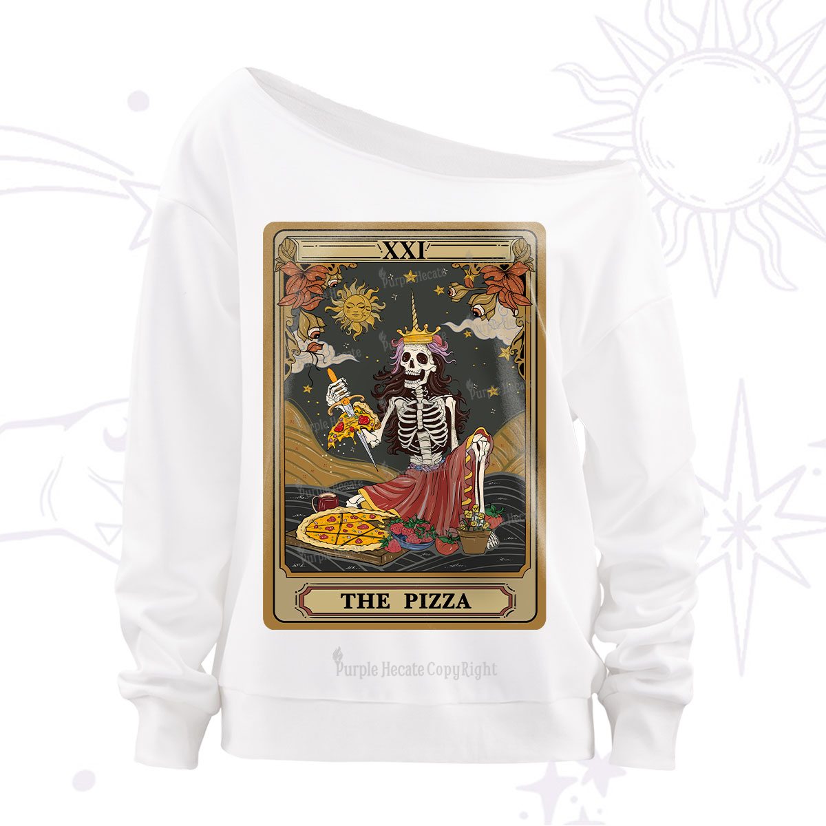 Purplehecate The Pizza Tarot Card Off The Shoulder Sweatshirt