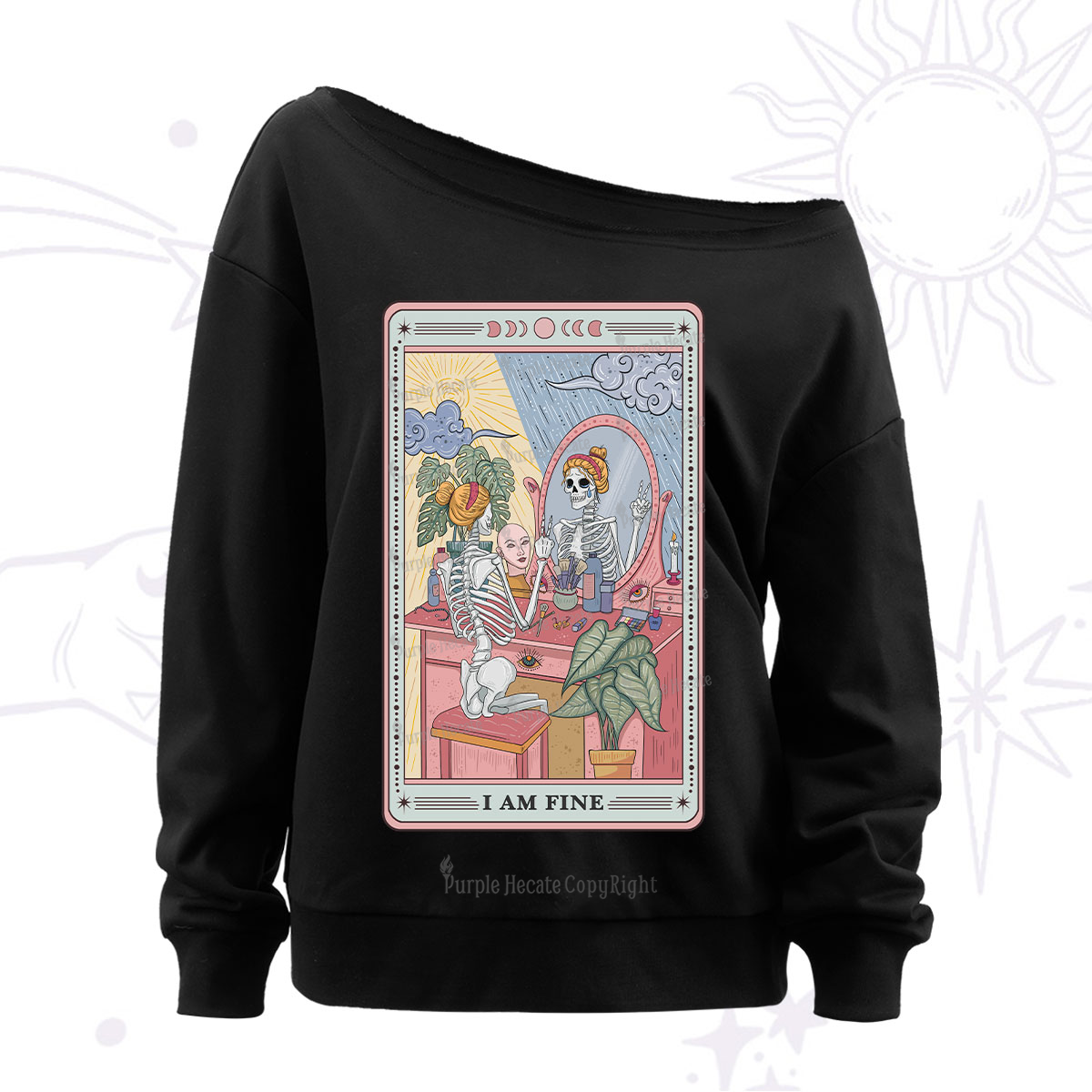 Purplehecate I Am Fine Tarot Card Off The Shoulder Sweatshirt