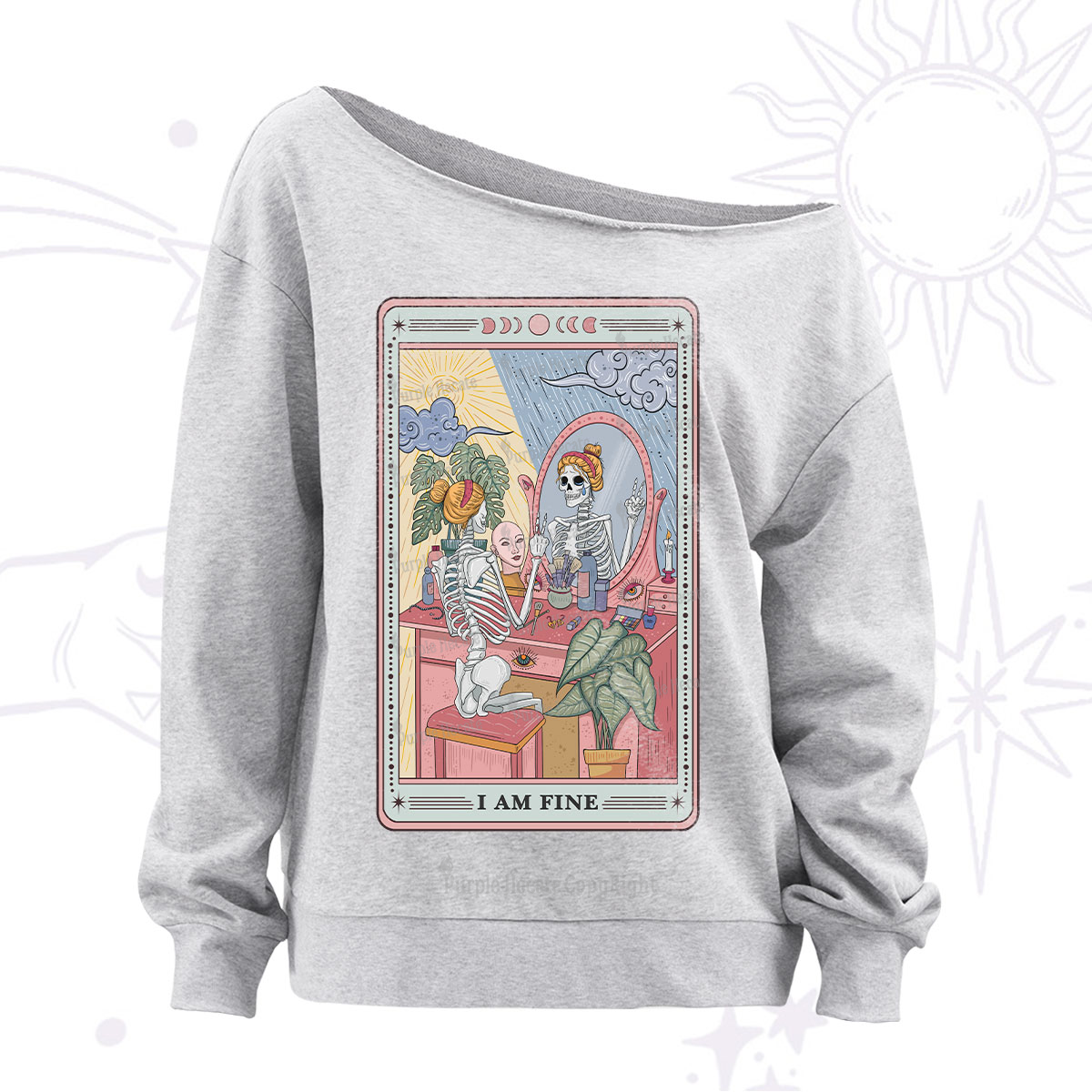 Purplehecate I Am Fine Tarot Card Off The Shoulder Sweatshirt