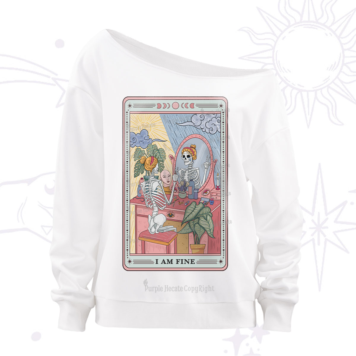 Purplehecate I Am Fine Tarot Card Off The Shoulder Sweatshirt