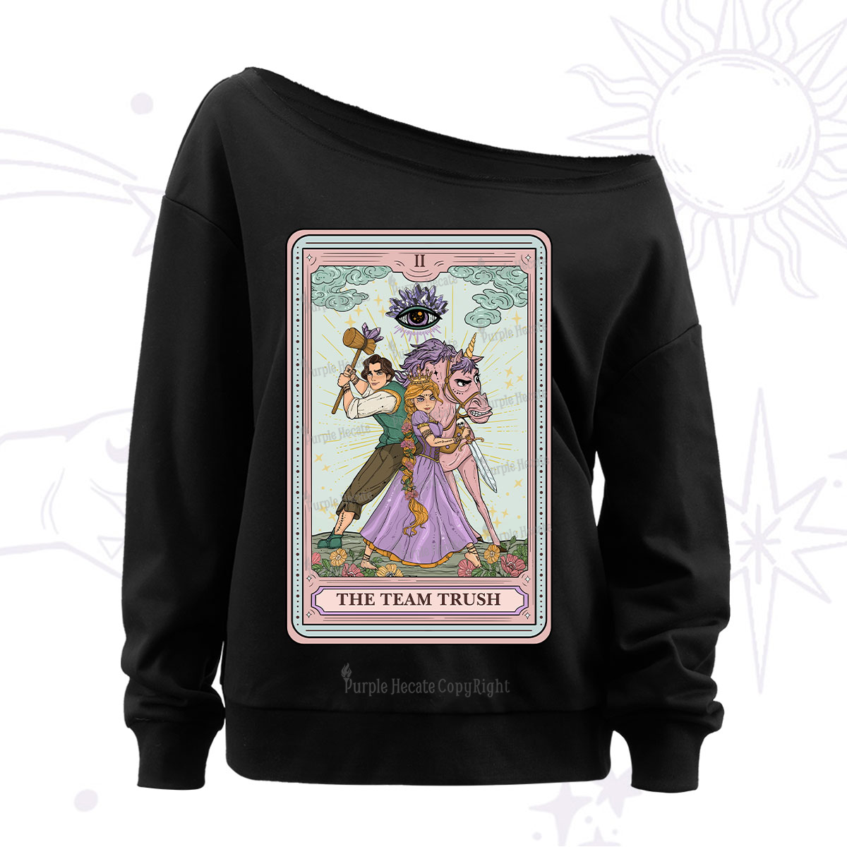 Purplehecate The Team Trush Tarot Card Off The Shoulder Sweatshirt