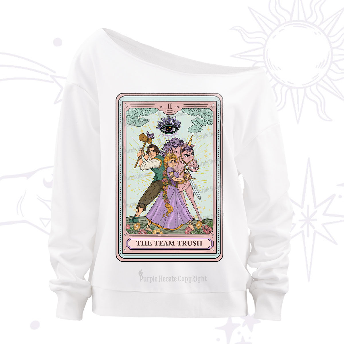 Purplehecate The Team Trush Tarot Card Off The Shoulder Sweatshirt