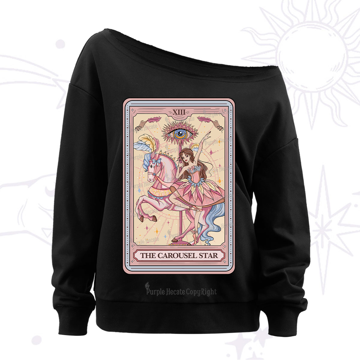 Purplehecate The Carousel Star Tarot Card Off The Shoulder Sweatshirt