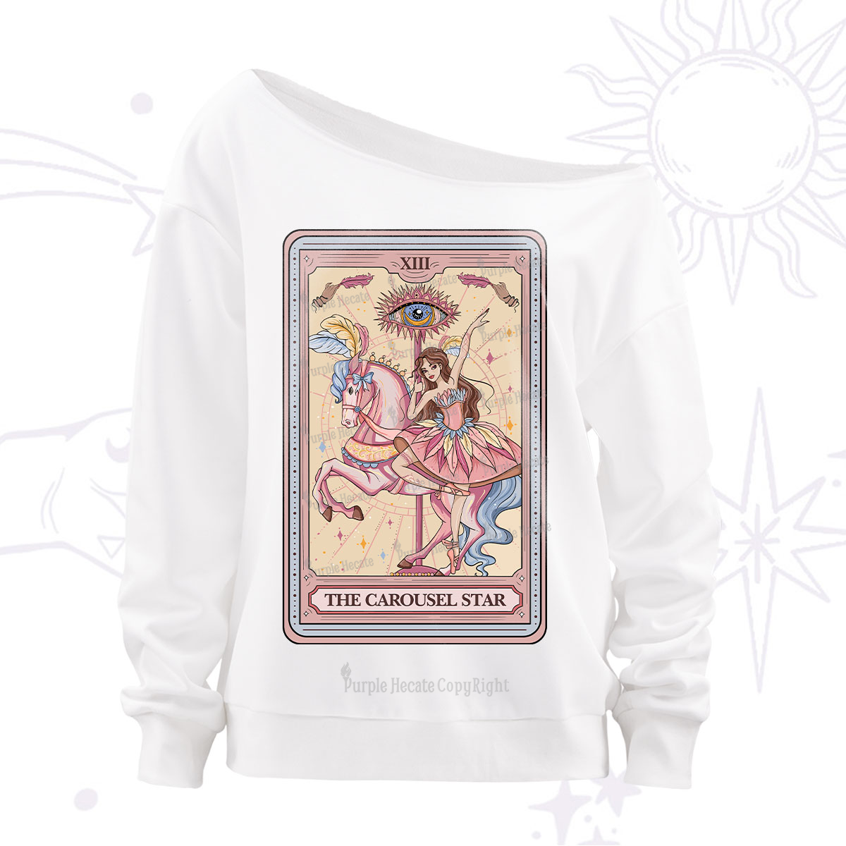 Purplehecate The Carousel Star Tarot Card Off The Shoulder Sweatshirt