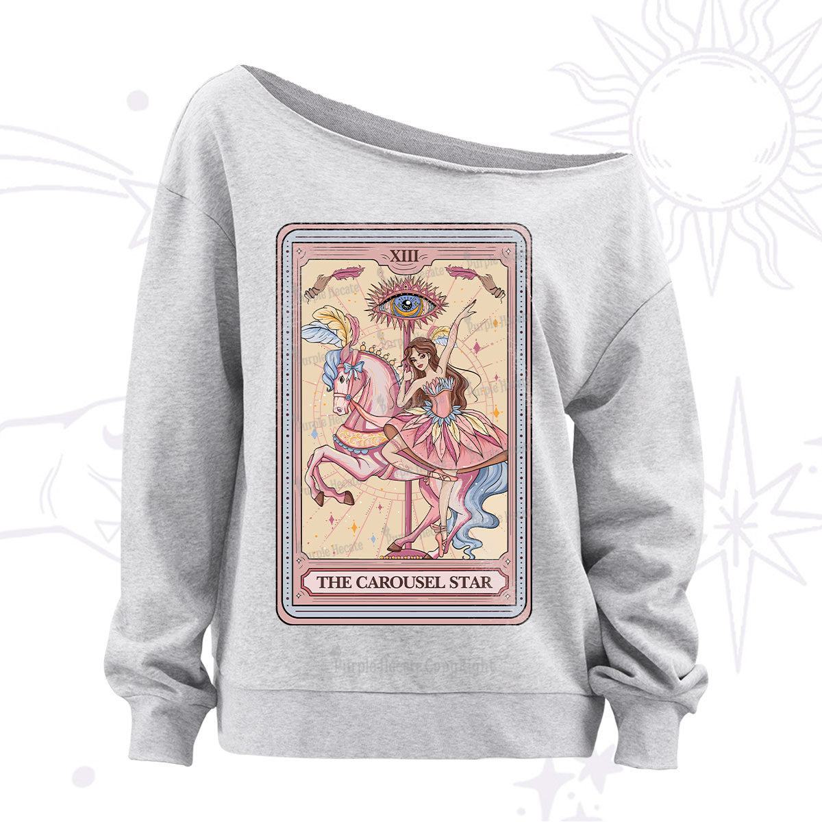 Purplehecate The Carousel Star Tarot Card Off The Shoulder Sweatshirt