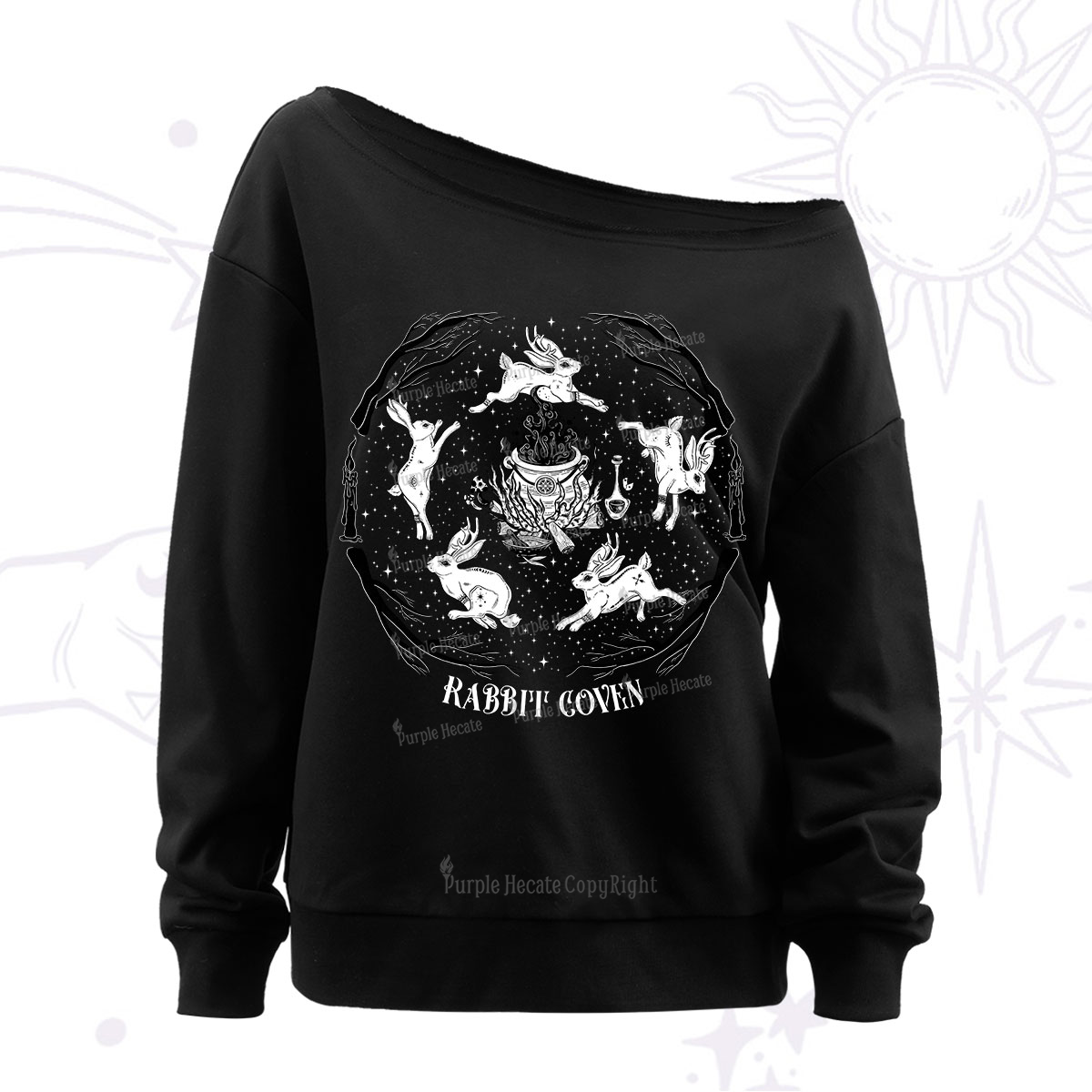 Purplehecate Rabbit Coven Off The Shoulder Sweatshirt