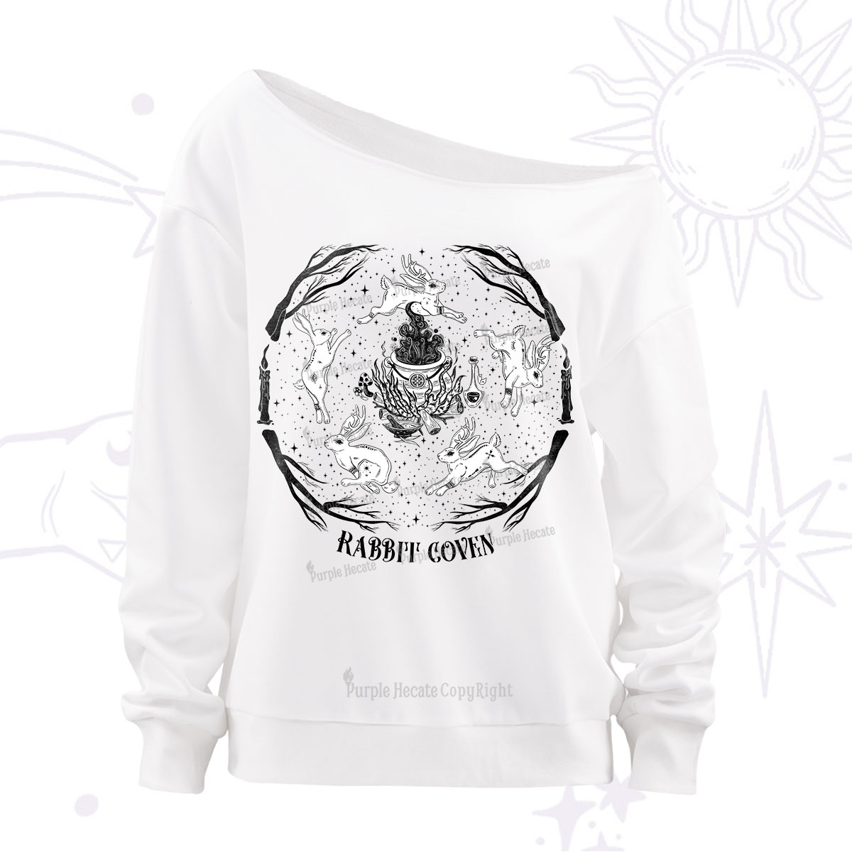 Purplehecate Rabbit Coven Off The Shoulder Sweatshirt