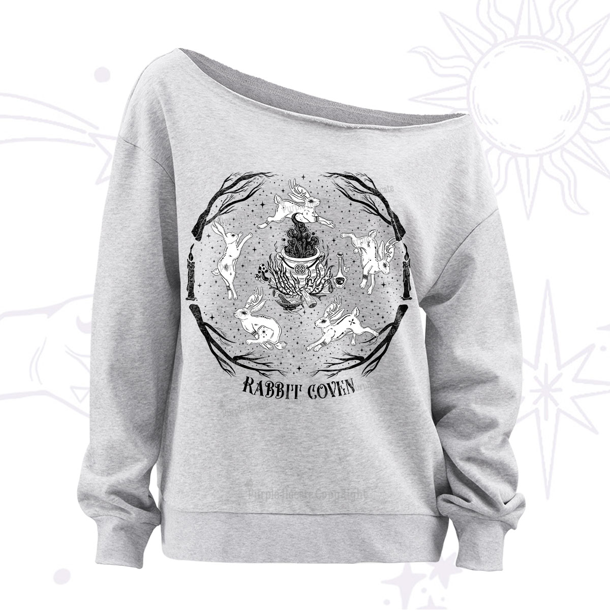 Purplehecate Rabbit Coven Off The Shoulder Sweatshirt