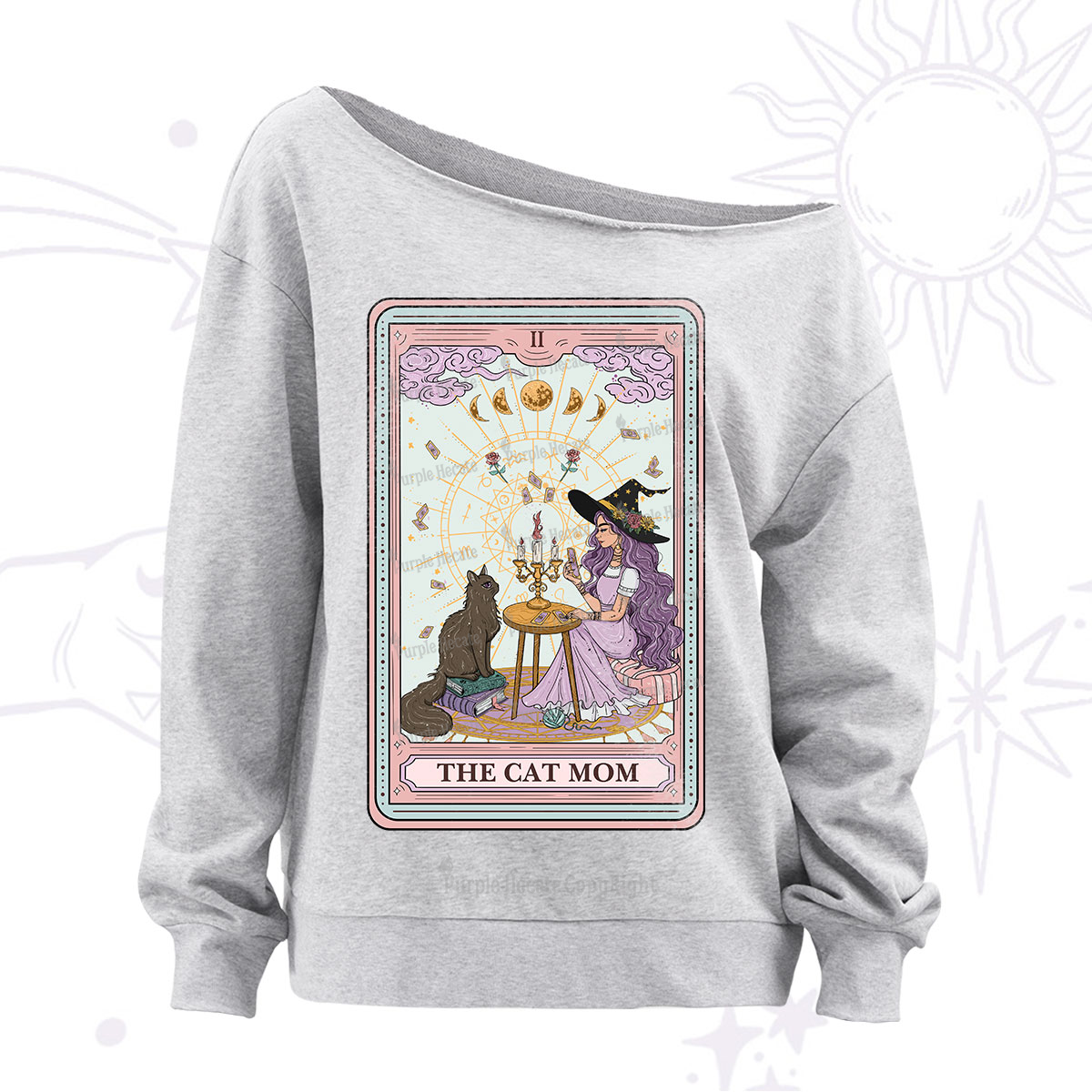 Purplehecate The Cat Witch Mom Tarot Off The Shoulder Sweatshirt