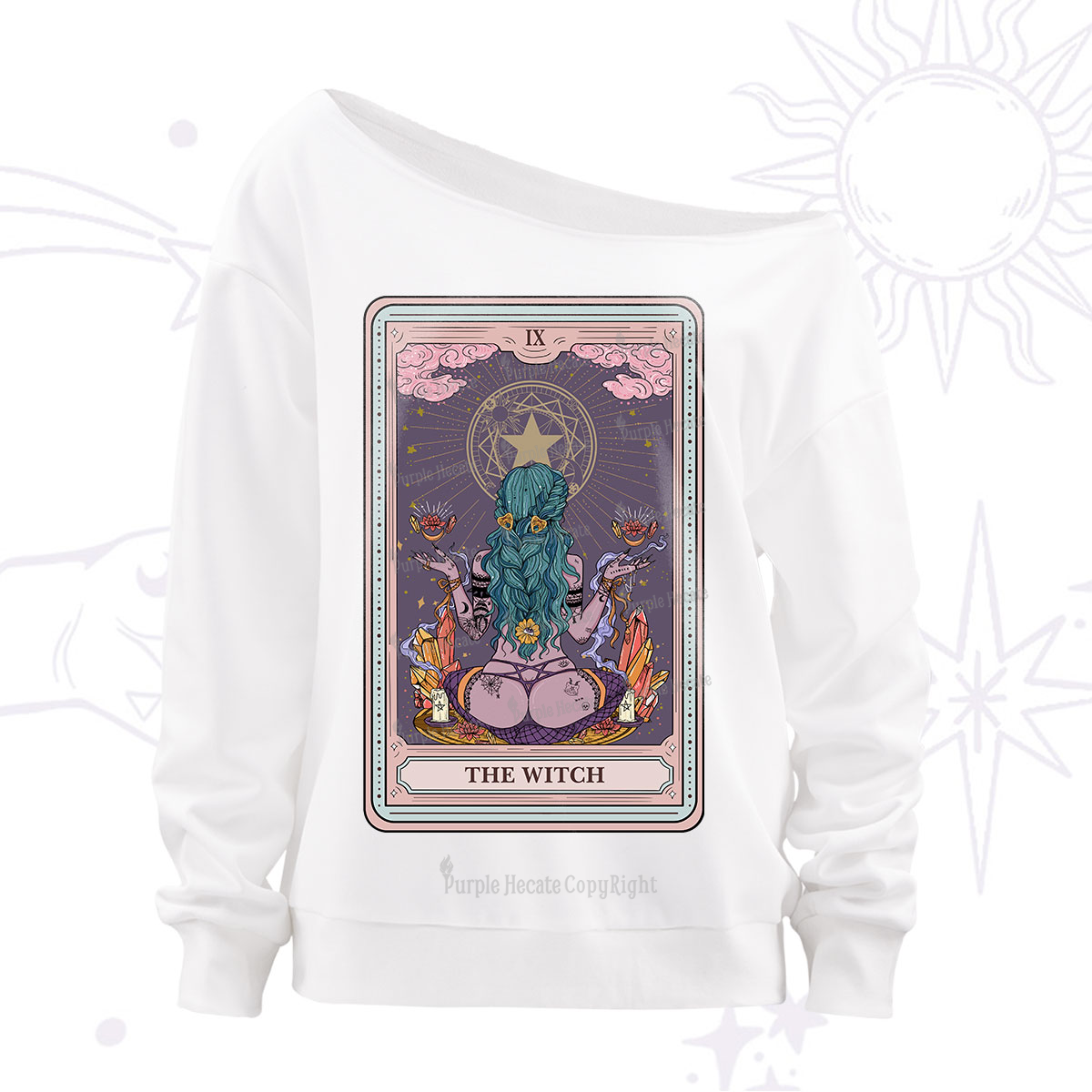 Purplehecate The Witch Tarot Card Off The Shoulder Sweatshirt