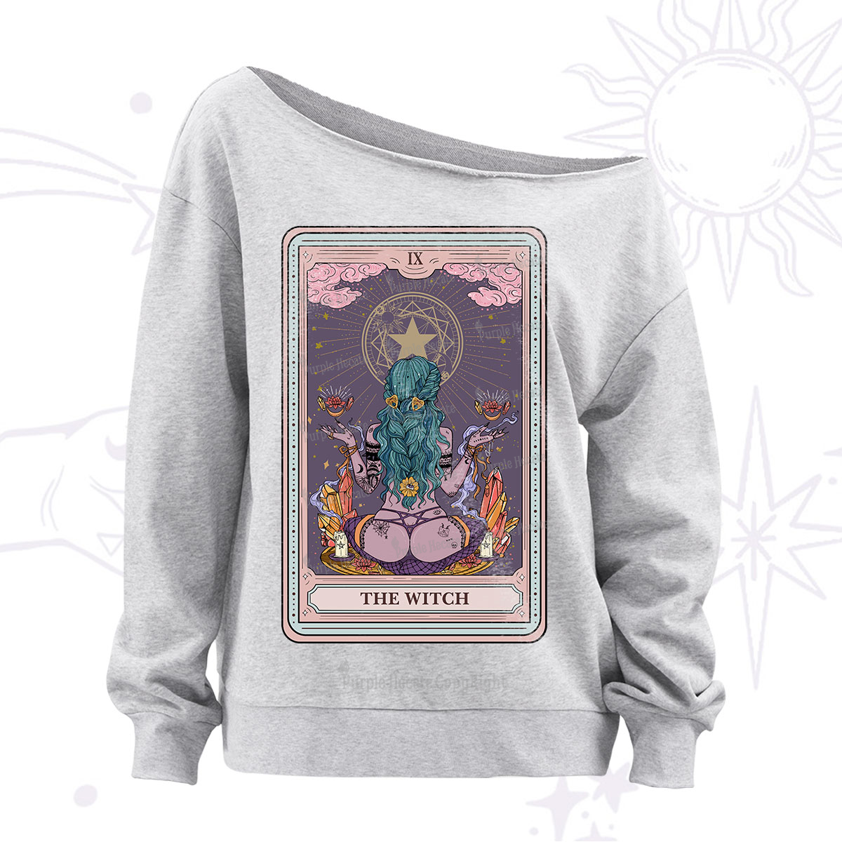 Purplehecate The Witch Tarot Card Off The Shoulder Sweatshirt