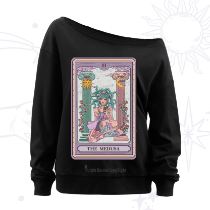 Purplehecate The Fashionable Medusa Tarot Card Off The Shoulder Sweatshirt