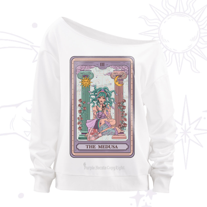 Purplehecate The Fashionable Medusa Tarot Card Off The Shoulder Sweatshirt