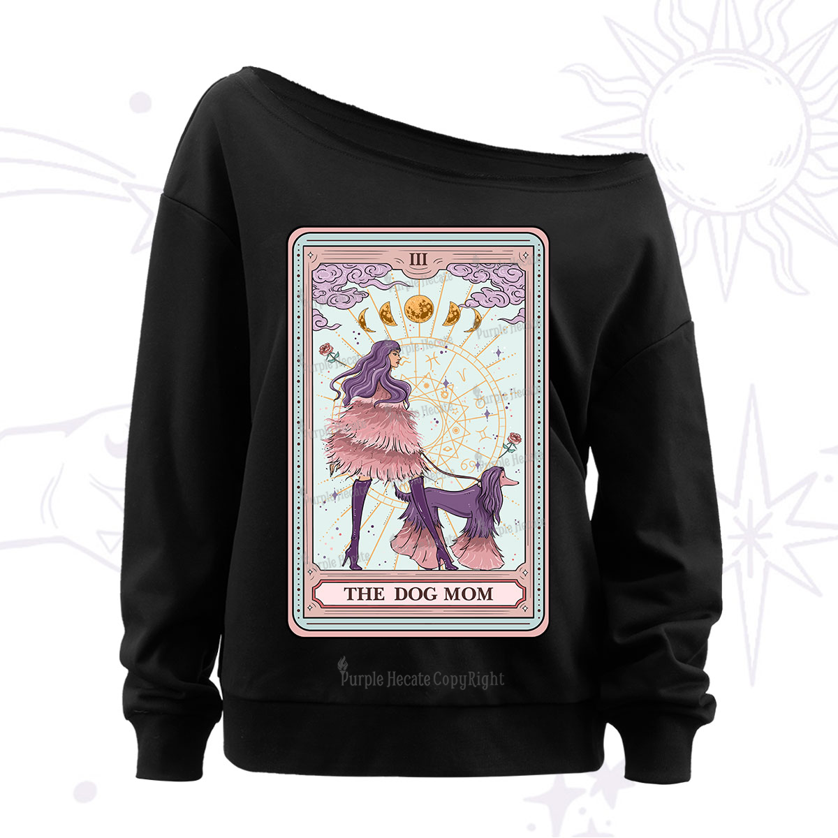 Purplehecate The Fashionable Dog Mom Tarot Card Off The Shoulder Sweatshirt