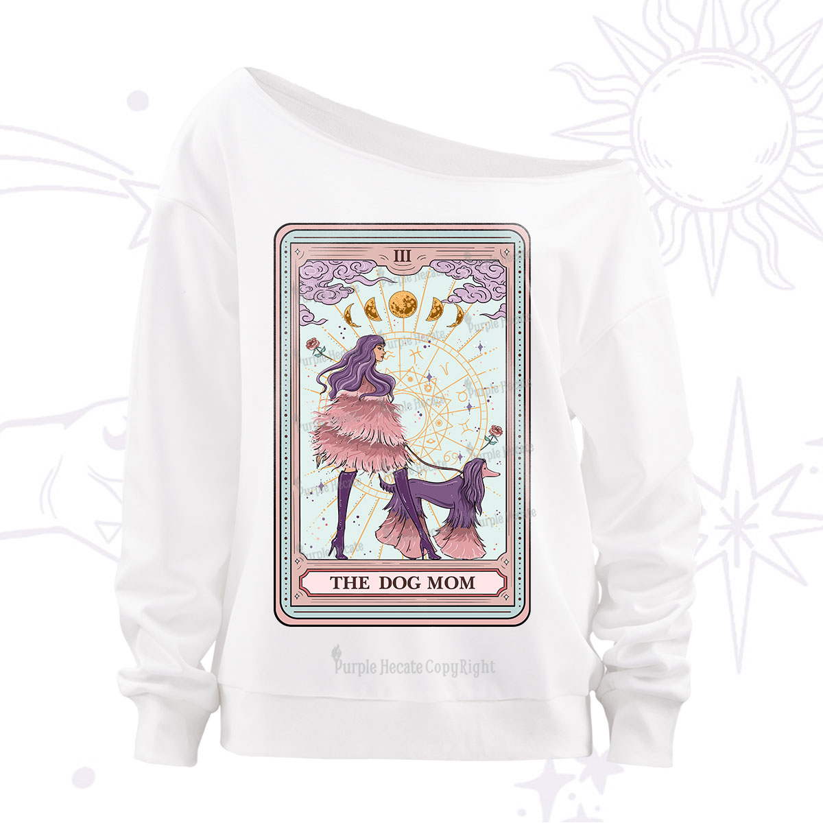 Purplehecate The Fashionable Dog Mom Tarot Card Off The Shoulder Sweatshirt