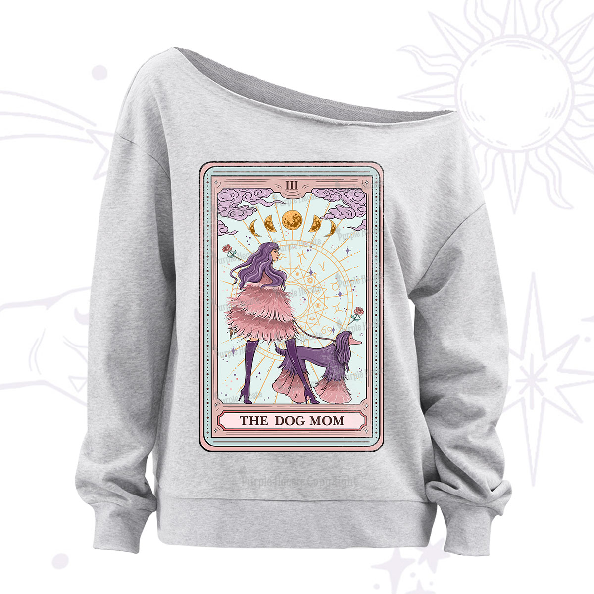 Purplehecate The Fashionable Dog Mom Tarot Card Off The Shoulder Sweatshirt