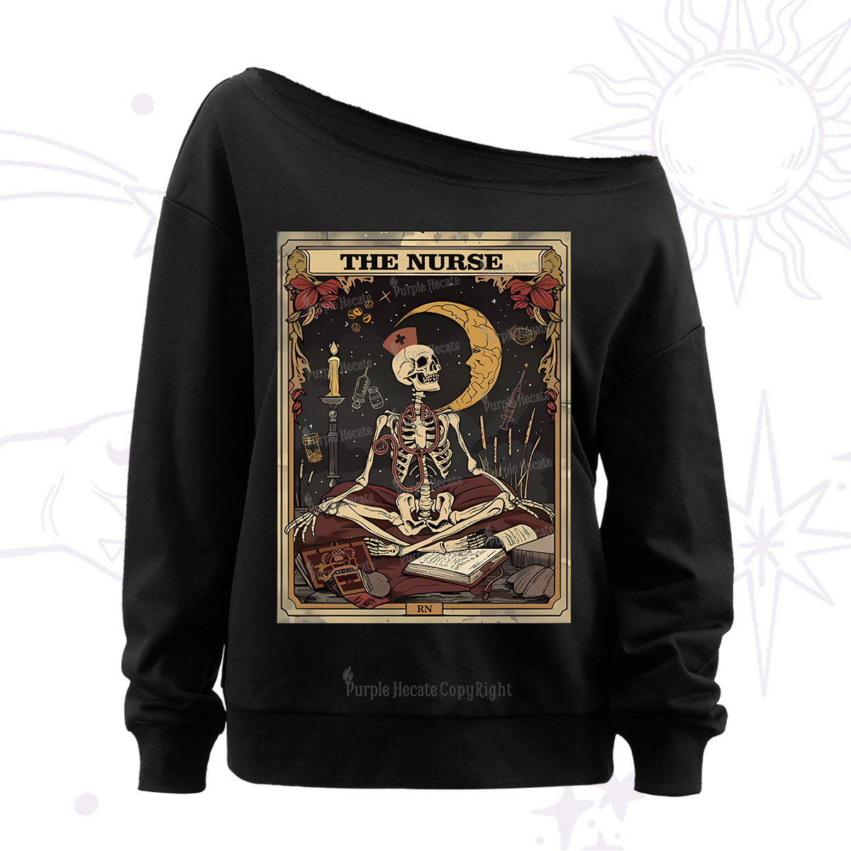 Purplehecate The Nurse Tarot Card Off The Shoulder Sweatshirt