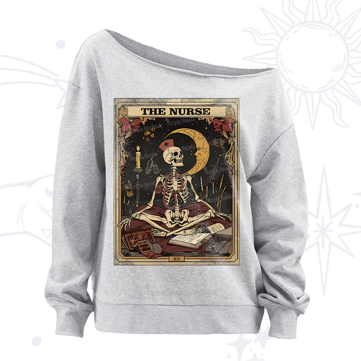 Purplehecate The Nurse Tarot Card Off The Shoulder Sweatshirt